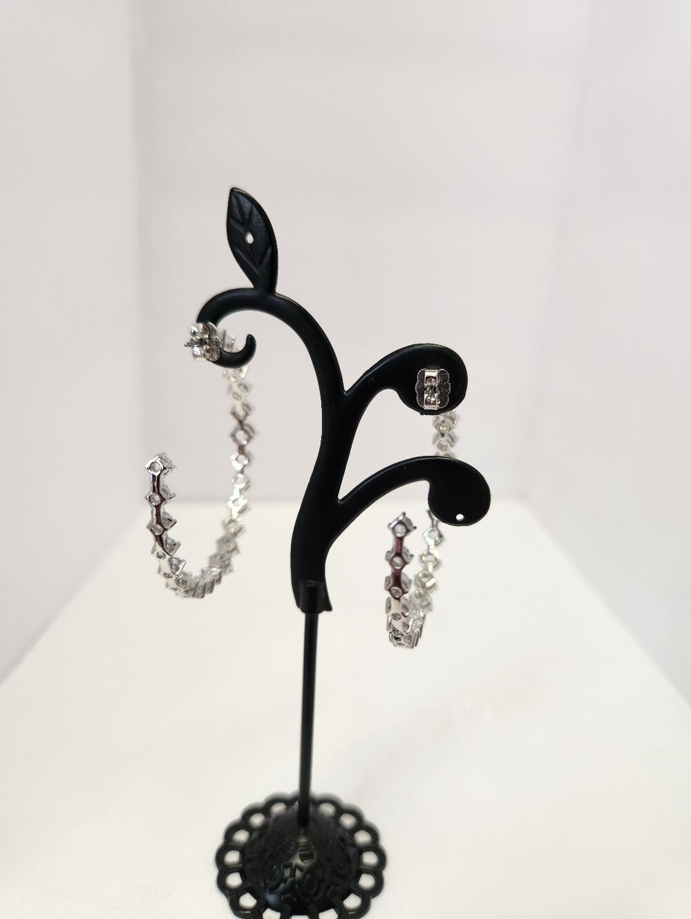 Eliot Danori Silver Hoop Earrings with White Crystals - Picture 4 of 13